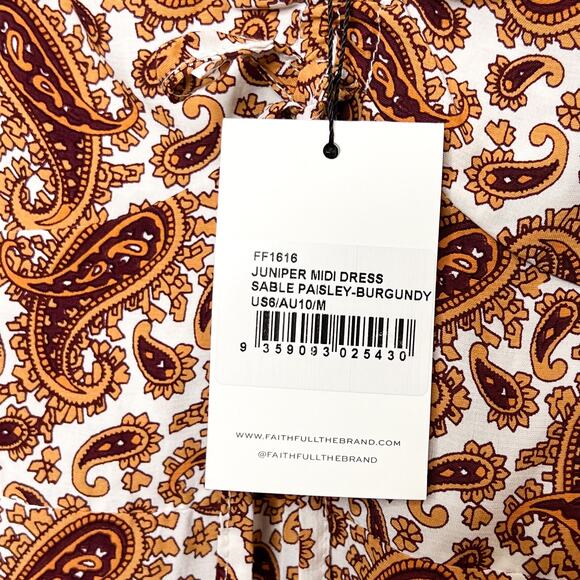 Faithfull The Brand Juniper Sable Paisley Midi Dress Size 6 - Picture 8 of 9